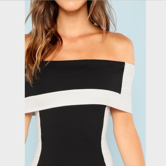 Color Block Off Shoulder Bodycon Contour Dress - Picture 5 of 6